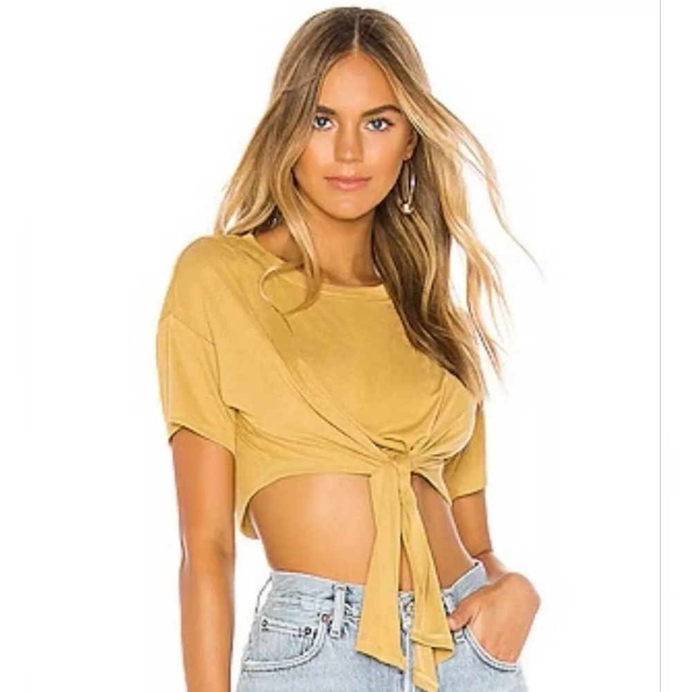 NWT Lovers + Friends Mustard Tie-Front Crop Top